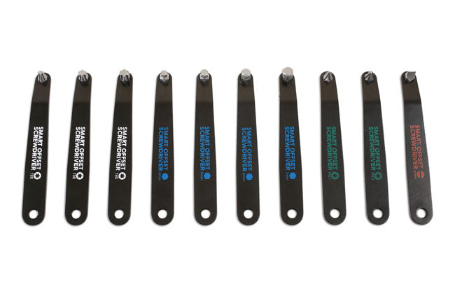 LASER 6709 10Pcs Screwdriver Low Profile Offset Kit Flat PzDrive Hex Star Steel