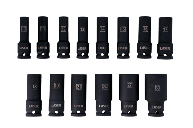 LASER 6712 Deep Impact Socket Set 14pc 1/2" Drive 10mm-30mm Metric Kit