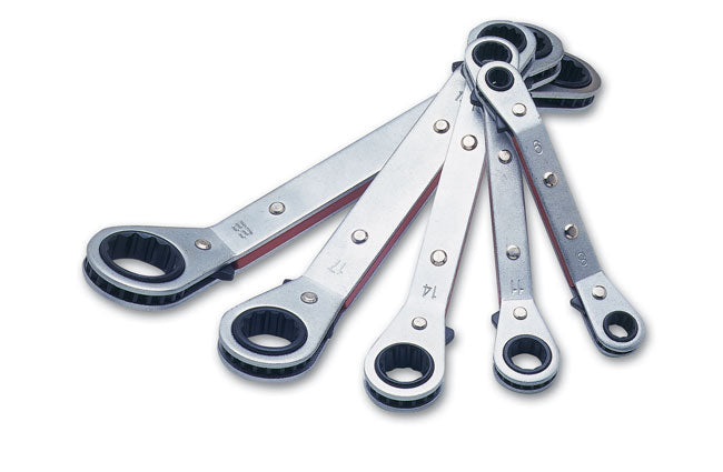 LASER 1750 5Pcs Ratchet Ring Open-Ended Spanner Set 6 x 8mm-19mm x 22mm Steel