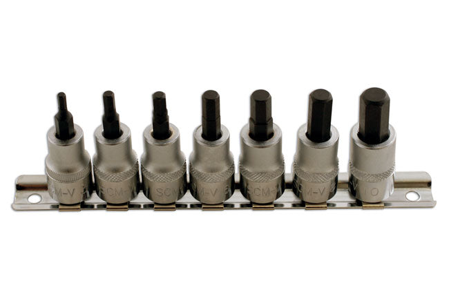 LASER 1791 7Pcs Screwdriver Hex Socket Bit Set 3/8" Drive Chrome Vanadium Steel