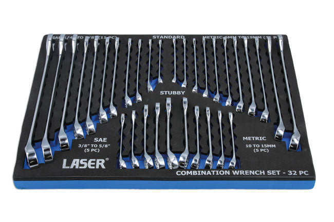 LASER 6795 Ring/Open Ended Spanner Set 1/4"-5/8"AF Spanner Chrome Vanadium Steel