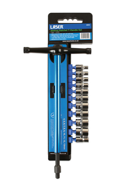 LASER 6902 T-Handle AllDrive Socket Set Chrome Vanadium 1/4" Drive 11pc
