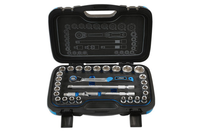 LASER 6920 Socket Set 72 Teeth Ratchet Soft Grip Handle 1/2" Drive 31pc