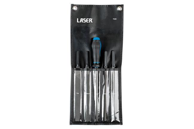 LASER 7025 Interchangeable File Set 5pc High Carbon Steel With Soft Grip Handle