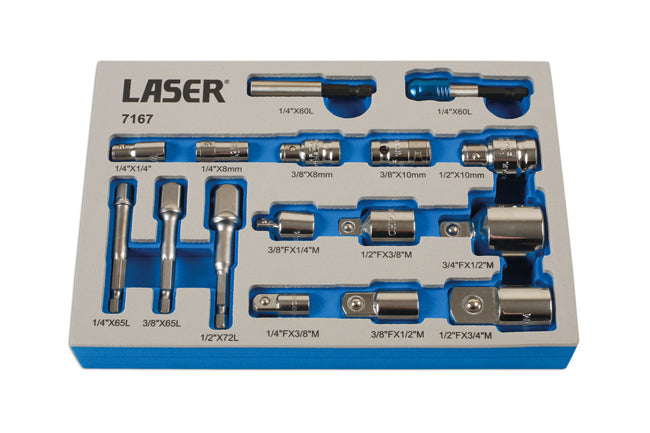 LASER 7167 Convertor Adaptor Set Socket Bit Kit 1/4" To 3/4" 16 Pieces