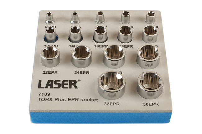 LASER 7189 Torx Plus EPR Socket Set 16pc 1/4" 3/8" 1/2" Drive Chrome Vanadium