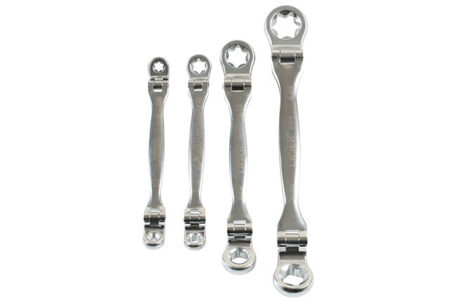 LASER 7260 Flexible Star Spanner Set Chrome Vanadium Satin Finish 4 Pieces