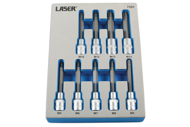 LASER 7351 Tamperproof Ribe Socket Bit Set Ribe Profile x 110mm 1/2" 9pc