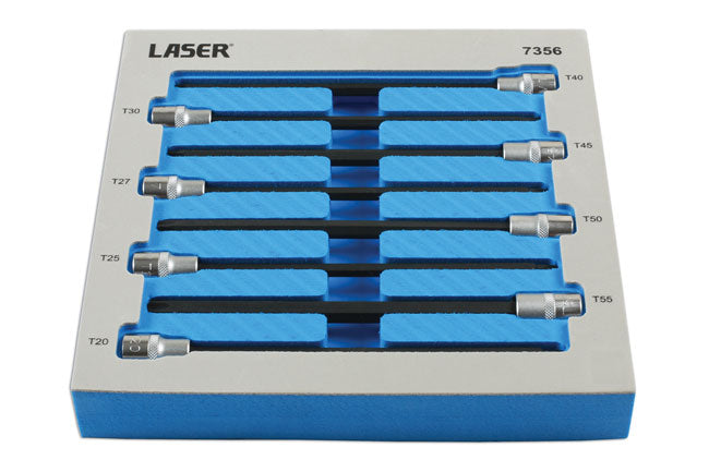 LASER 7356 Extra Long Star Socket Bit Set 3/8" Drive For Torx T20-T55 8 Pieces