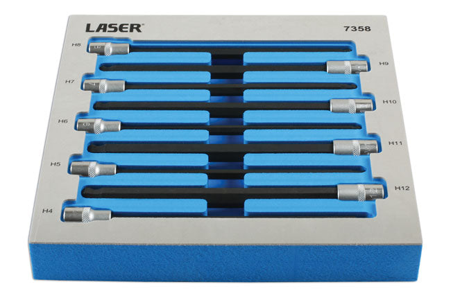 LASER 7358 Extra Long Ball End Hex Socket Bit Set 3/8" 4-12mm 200mm 9pc