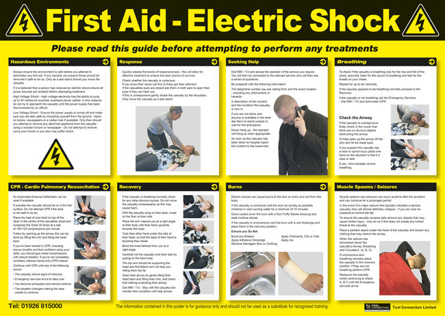 LASER 7575 Electric Shock First Aid Safety Poster Laminated 590x420 mm
