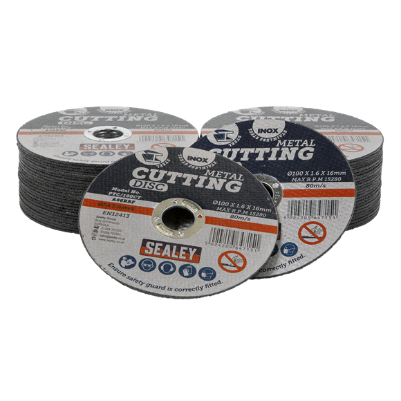 Sealey Cutting Disc 50-Pack 100x1.6mm 16mm Bore For Stainless Steel PTC/100CT50