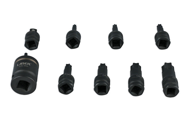 LASER 7978 9Pcs Screwdriver Dual Star Impact Bit Socket Set 3/8" 1/2" Drive CrMo