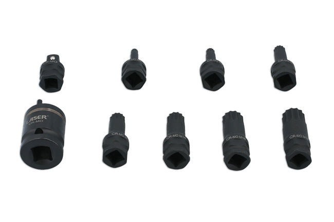 LASER 7979 9Pcs Screwdriver Dual Spline Impact Bit Socket Set 3/8" & 1/2" Drive