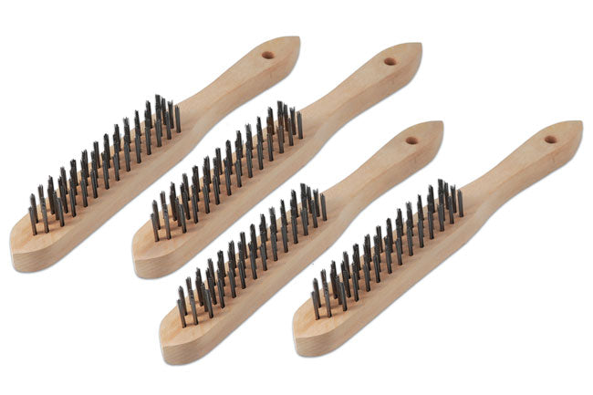 LASER 8313 4 Pieces 4 Row Wire Brush Set Steel Bristles Wood Handles Tool Set