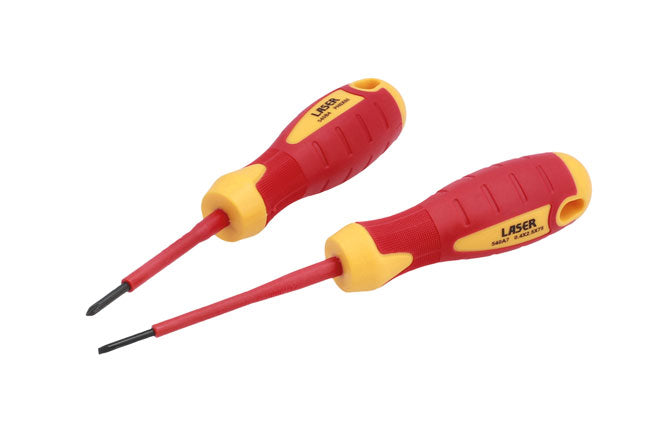 LASER 8387 2Pcs Screwdriver VDE Insulated Set CRV Steel Slot PoziDrive PZ0 PZ2