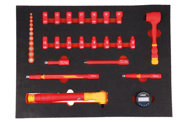 LASER TOOLS 8484 Insulated Socket Set Foam Inlay VDE Insulated 1000V 1/4"D