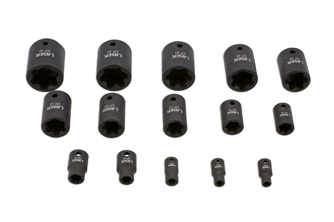 LASER 8692 EP Star Impact Socket Set 15pc 1/2" 3/8" 1/4" Drive Chrome Molybdenum