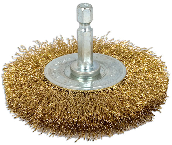 LASER 3146 75mm Flat Brass Plated Steel Wire Brush Quick Chuck 12000rpm