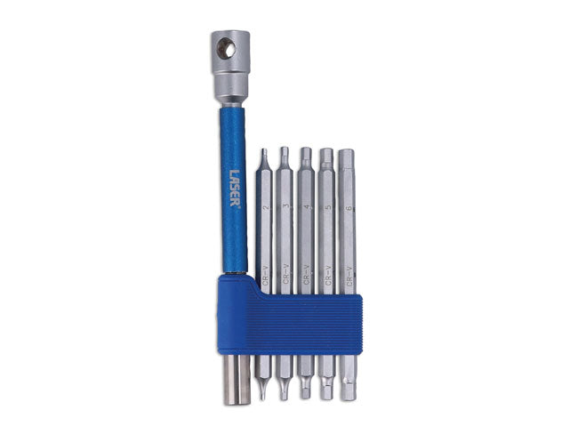 LASER 9114 Interchangeable 3-Way T-Handle Spinner & Hex Bit Set 6pc Steel