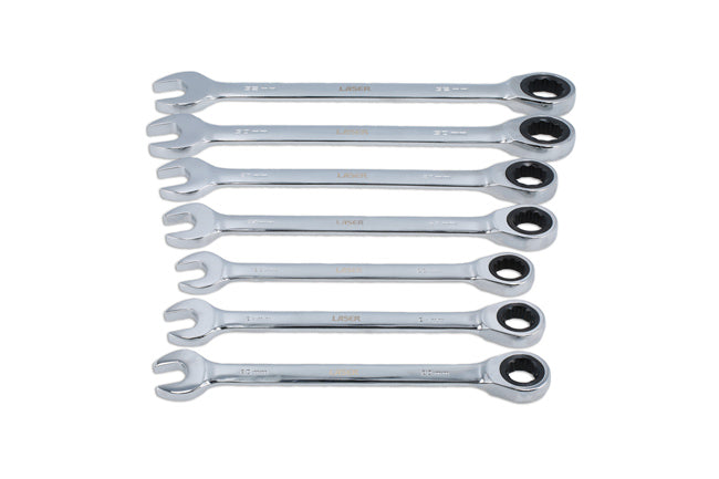 LASER 9124 7Pcs Ratchet Ring Open-Ended Spanner Set Chrome Vanadium 72 Teeth