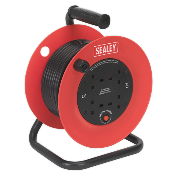 Sealey Cable Reel Extension 25M 4x 230V 1.5mm² Heavy Duty Thermal Trip CR25/1.5