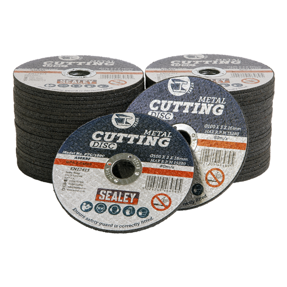 Sealey Cutting Disc 100 x 3mm 16mm Bore General Purpose Pack of 50 PTC/100C50
