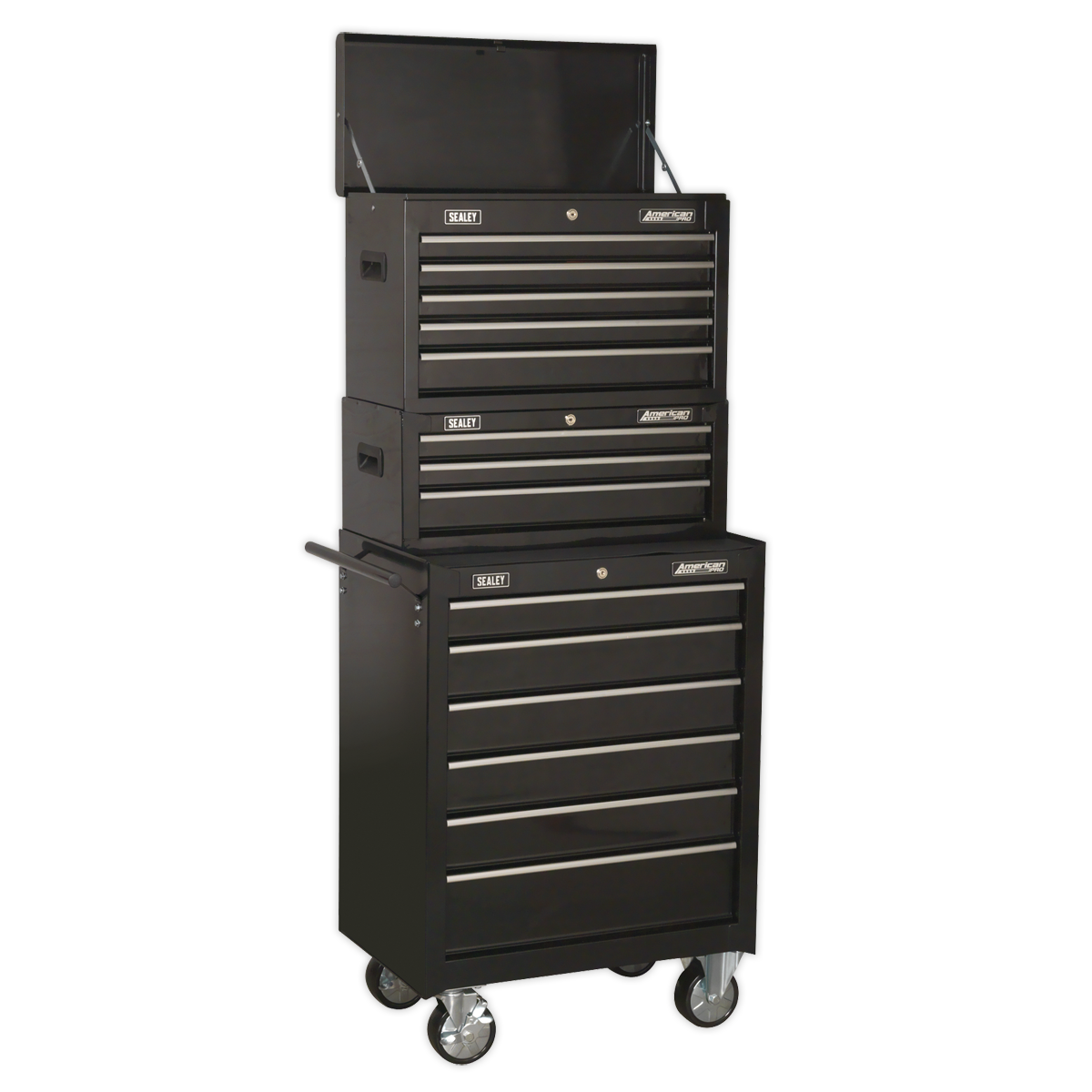 Sealey Topchest Mid-Box & Rollcab 14 Drawers Stack With Side Handle AP22BSTACK