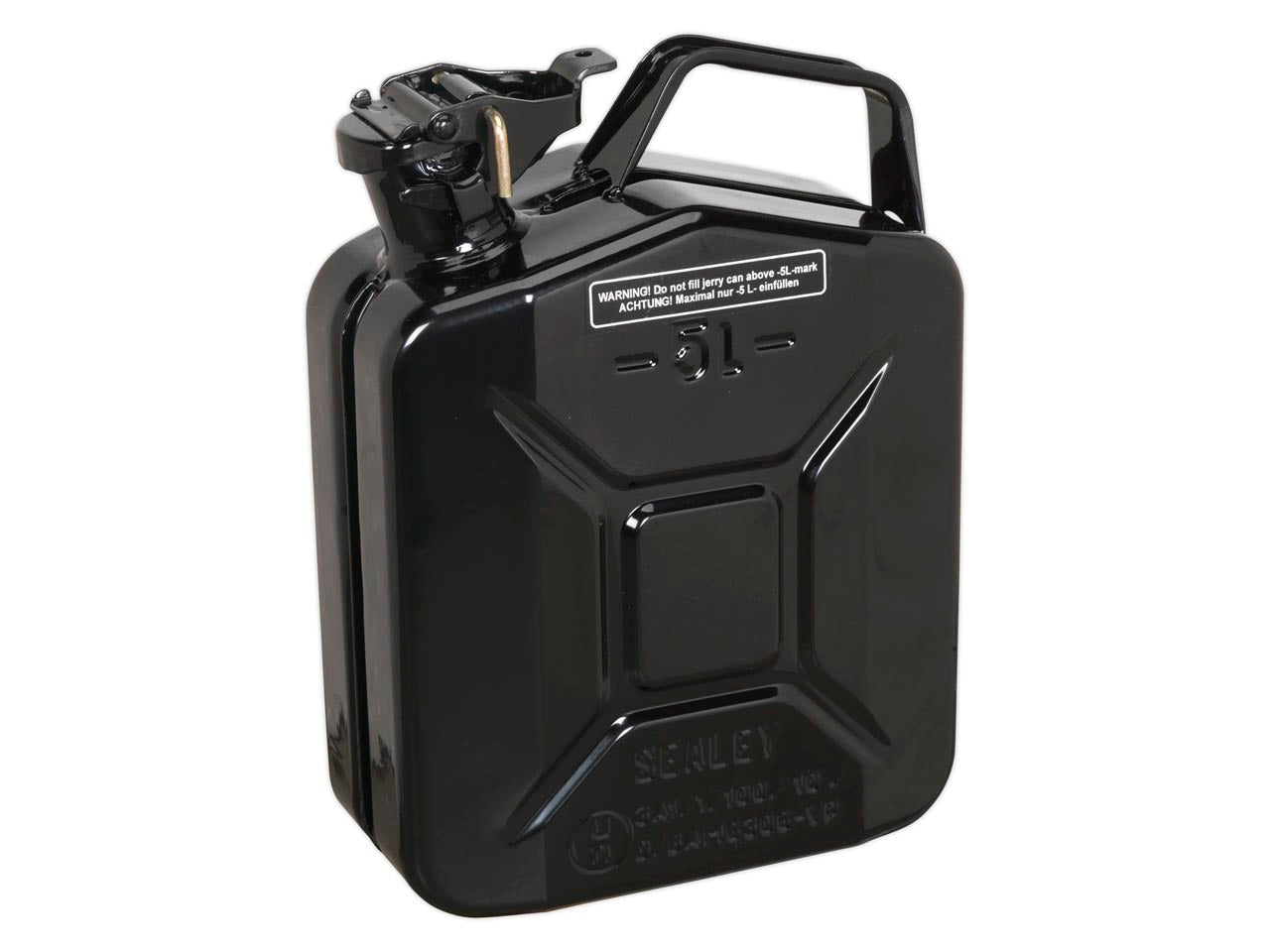 Sealey Jerry Can 5L Pickled Steel Leakproof Bayonet With Locking Pin Black JC5MB
