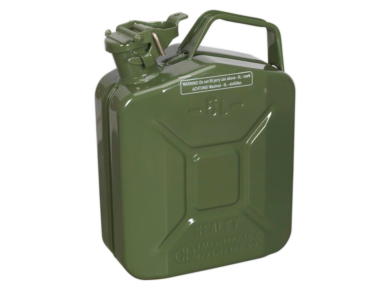 Sealey Jerry Can 5L Pickled Steel Leakproof Bayonet With Locking Pin Green JC5MG