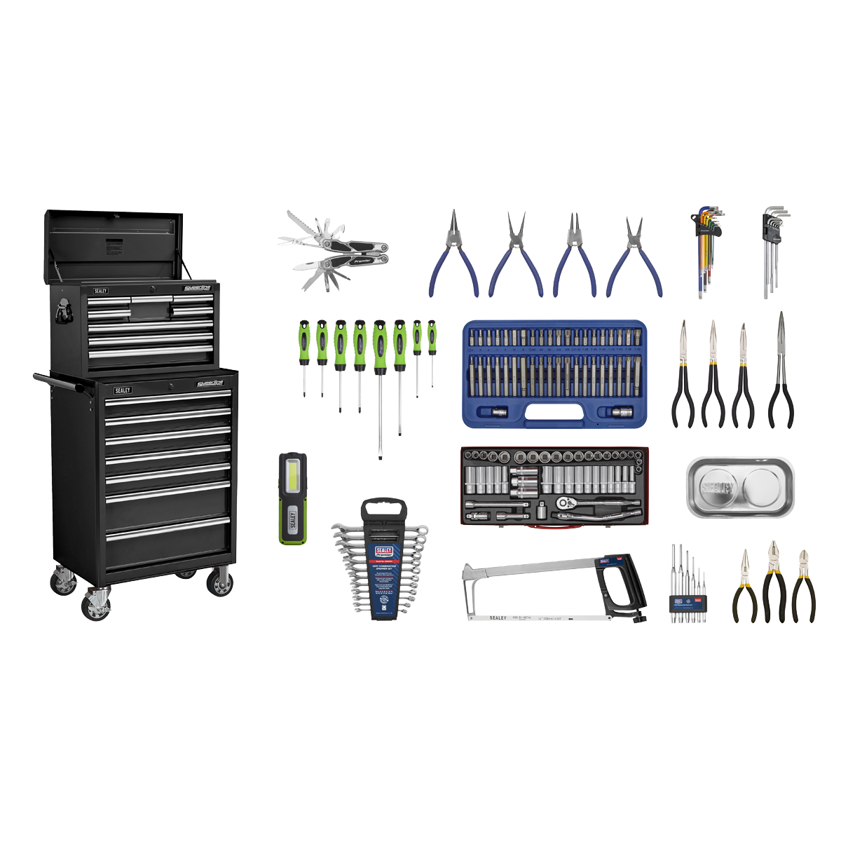Sealey 146 Pieces 15 Drawer Topchest & Rollcab Tool Kit - Black APCOMBOBBTK58