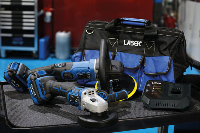 LASER 69010 Cordless Bodyshop Kit 20V Grinder Polisher 4.0Ah Batt HD Bag