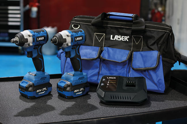 LASER 69013 Cordless Workshop Kit 20V Impact Wrench Drill Polisher 4.0Ah