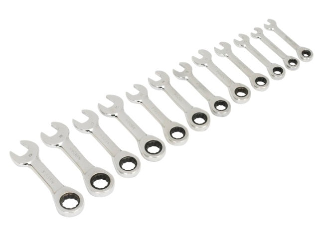 Sealey Stubby Ratchet Combination Spanner Set 12 Pieces Metric Tool Kit S0633