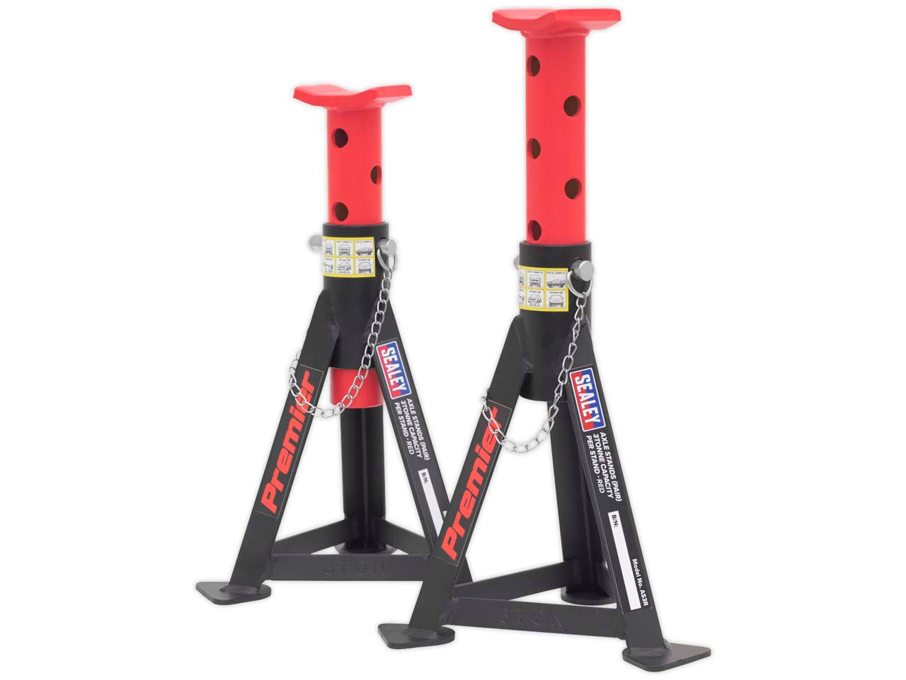 Sealey 2x Axle Stands Heavy Duty Lift 3 Tonne Capacity/Stand - Red AS3R