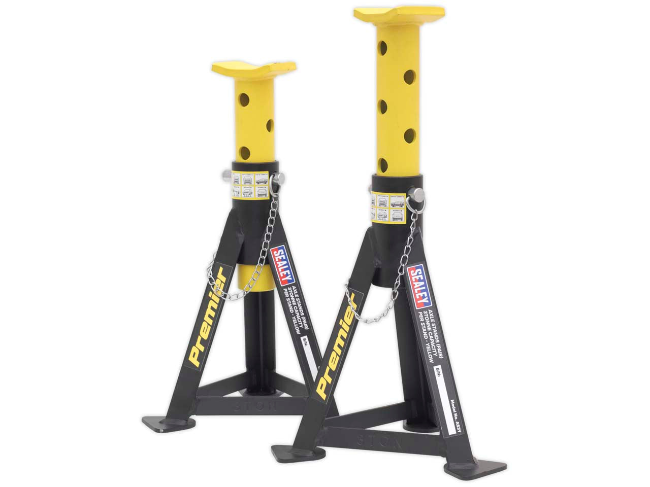 Sealey 2x Axle Stands Heavy Duty Lift 3 Tonne Capacity/Stand - Yellow AS3Y