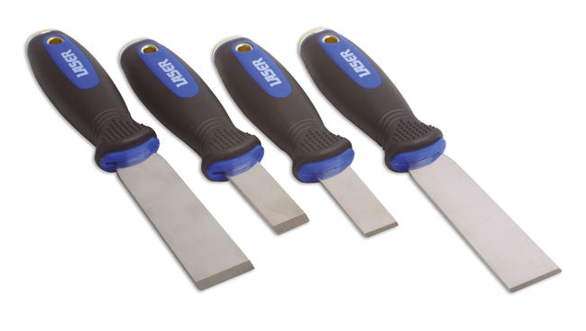 LASER 3670 4pc Precision Scraper Set Stainless Steel Blades Soft Grip Handles
