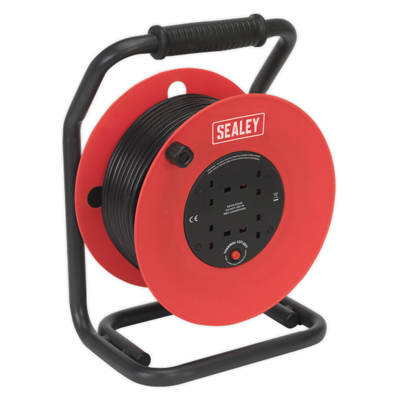 Sealey Cable Reel Extension 50M 4x 230V 1.5mm² Heavy Duty Thermal Trip CR50/1.5