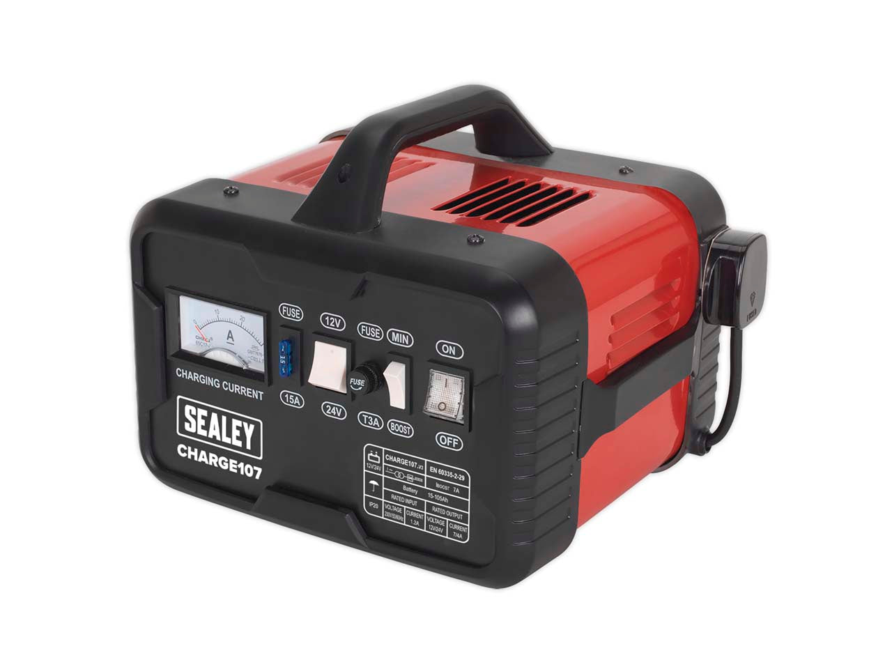 Sealey Battery Charger With Sturdy Carry Handle 11Amp 12V 24V 230V CHARGE107