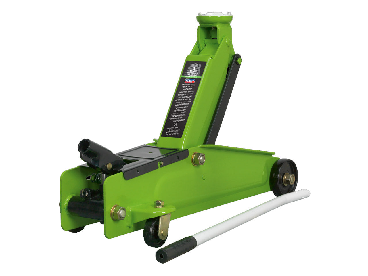 Sealey 3 Tonne Long Reach Heavy Duty Trolley Jack - Hi-Vis Green 1153CXHV