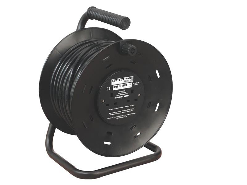Sealey 50 Metres Cable Reel Extension With Thermal Trip 4 x 230V Sockets BCR50