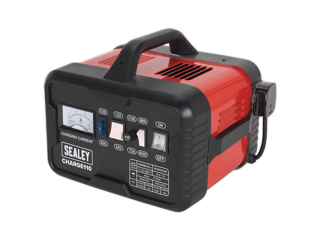 Sealey Battery Charger With Sturdy Carry Handle 14Amp 12V 24V 230V CHARGE110