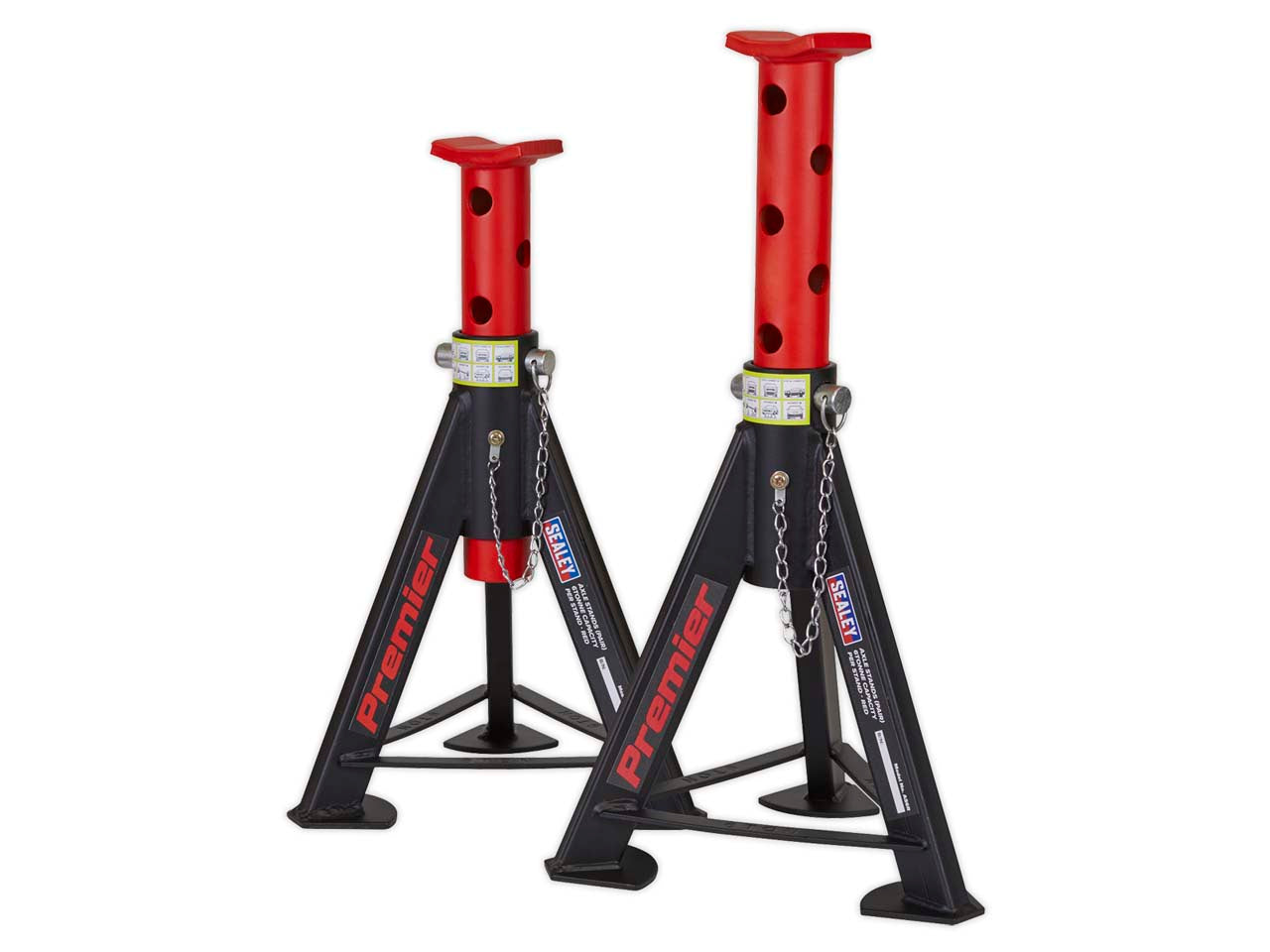 Sealey 2x Heavy Duty Lift Axle Stands 6 Tonne Capacity/Stand - Red AS6R
