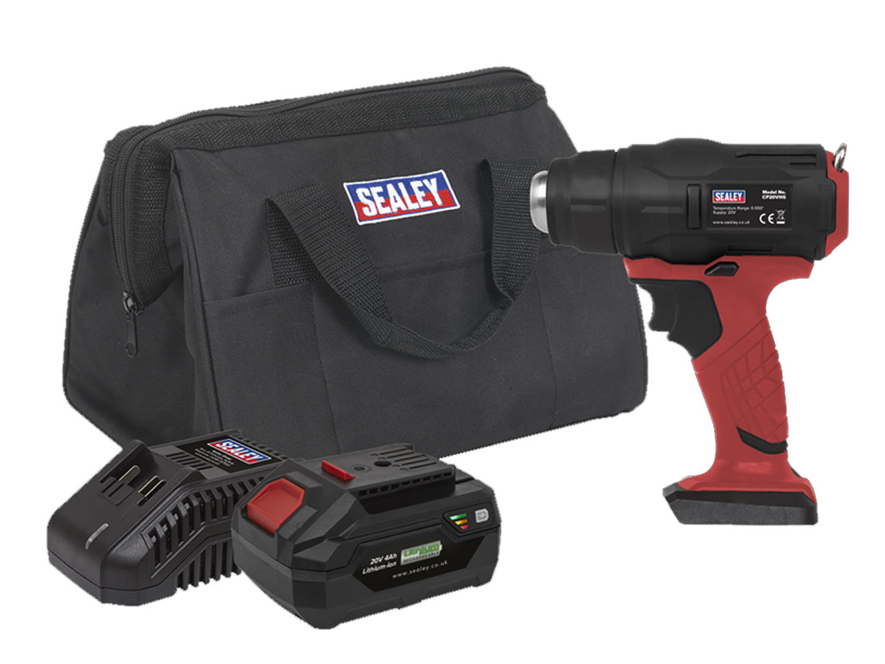 Sealey 20V SV20 Series Cordless Hot Air Gun Kit Lightweight LED Light CP20VHGKIT
