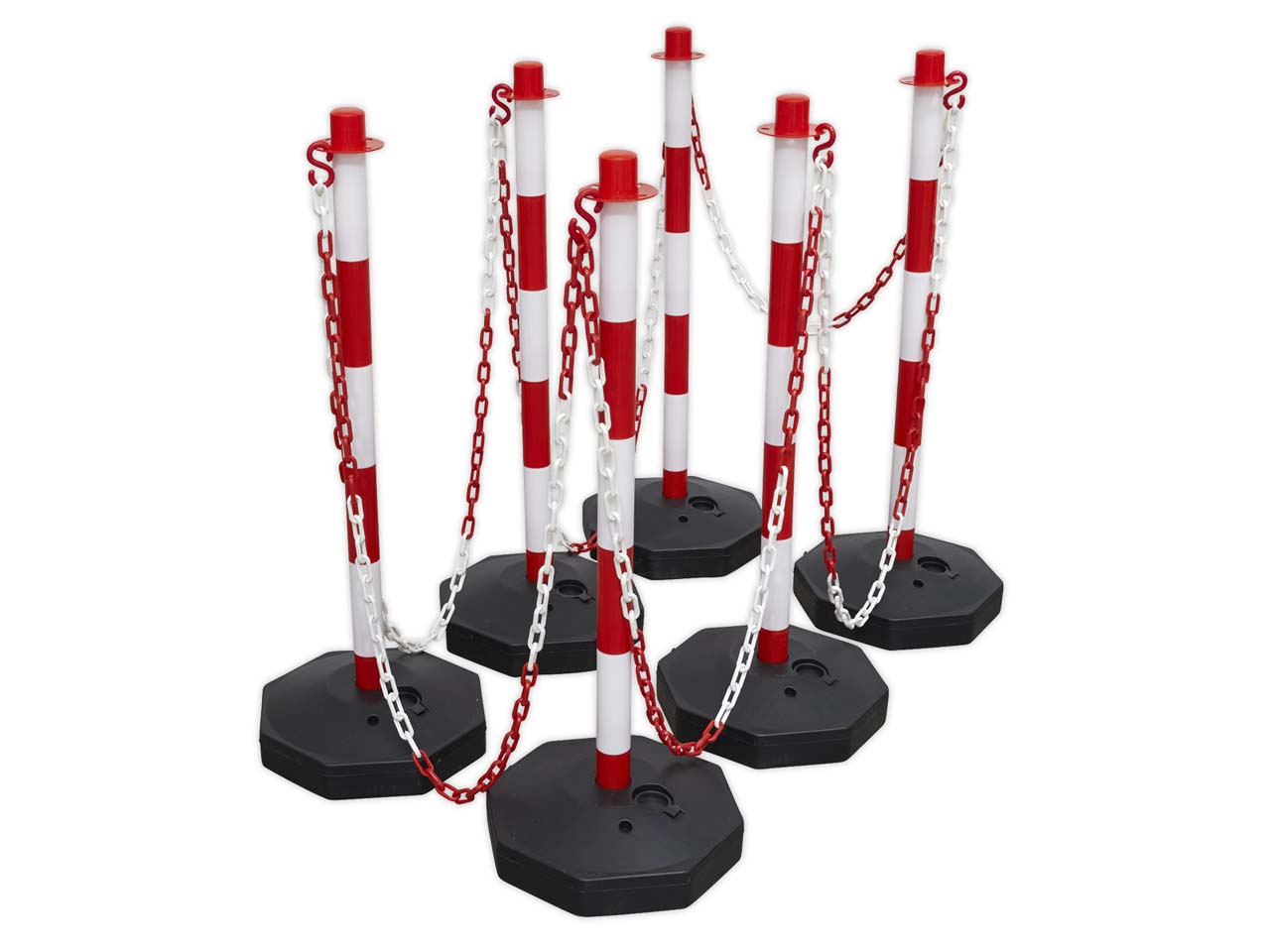 Sealey 6-Post & Chain Kit 25 Metres With Base - Red/White Hi Visibility RWSBKIT
