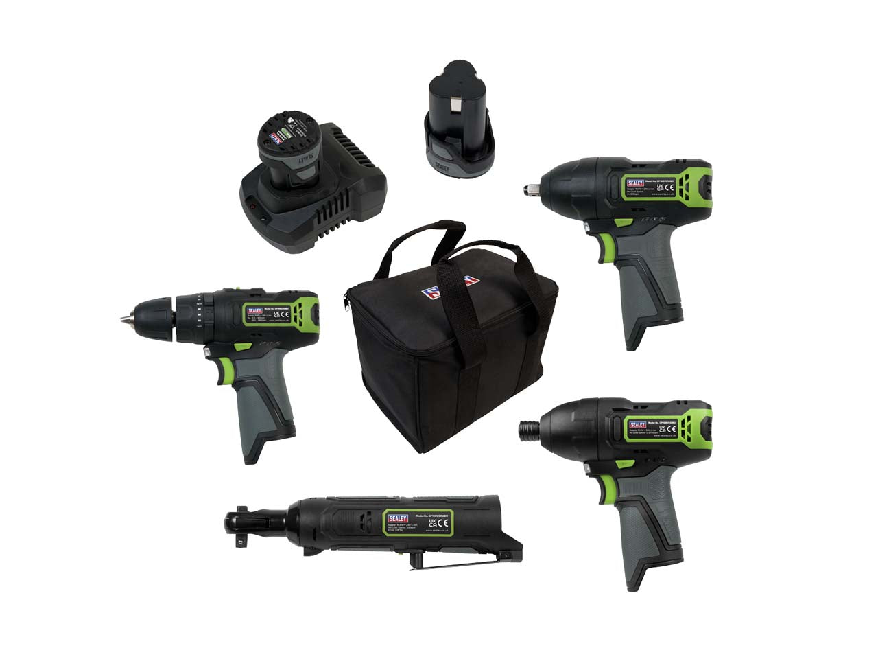 Sealey SV108 Series 4 x 10.8V Cordless Combo Kit - 2x 2Ah Batteries CP108VCOMBO2