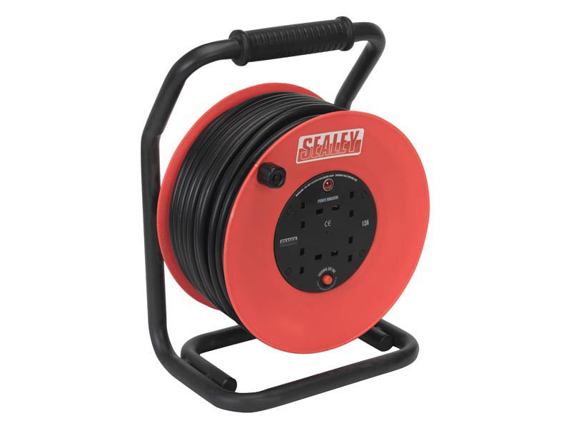 Sealey Cable Reel Extension 50M 4x 230V 2.5mm² Heavy Duty Thermal Trip CR25025