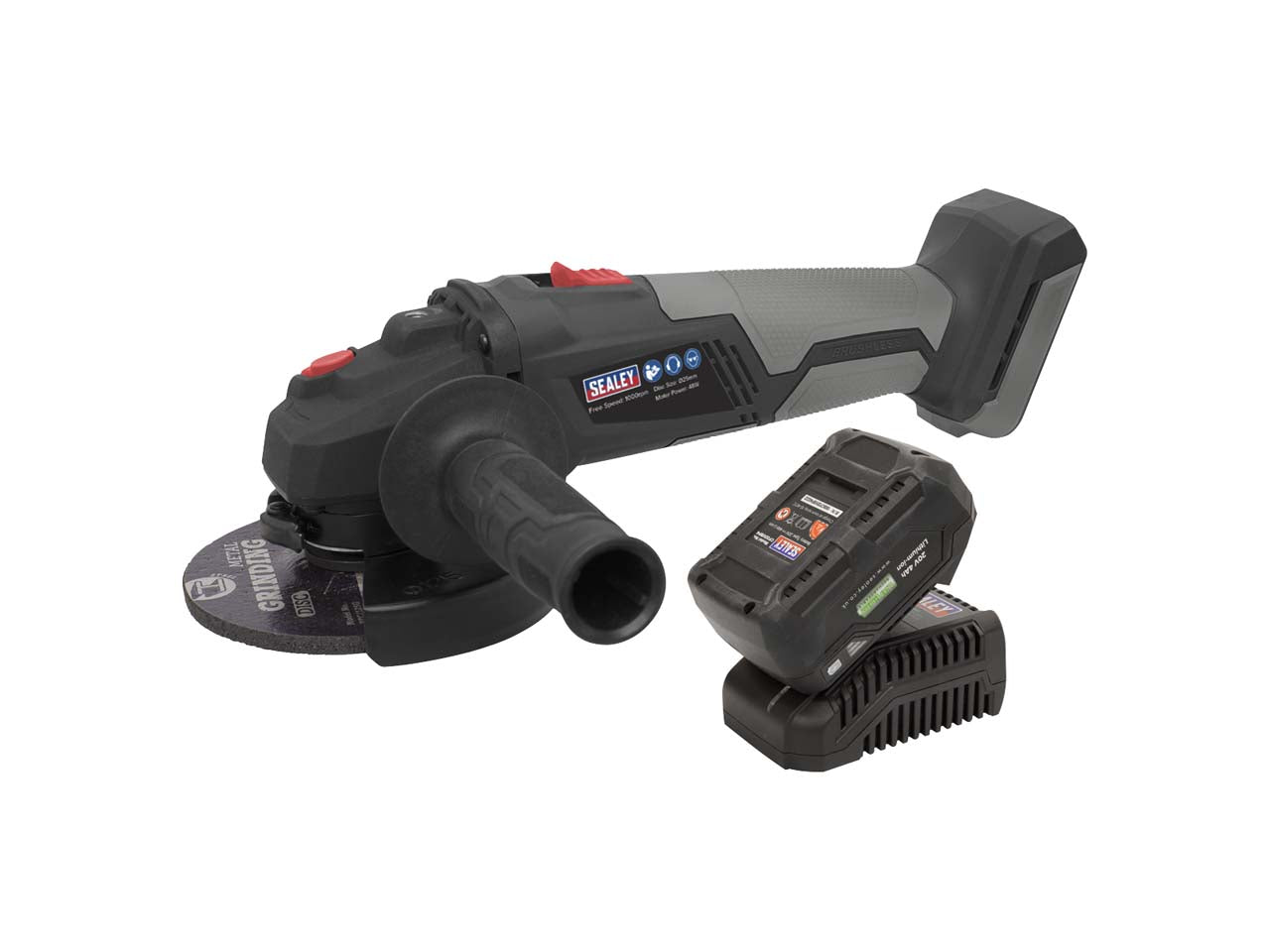 Sealey Brushless Angle Grinder Kit Ergonomic 115mm 20V 4Ah CP20VAGXKIT1