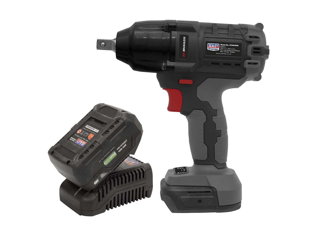 Sealey Brushless Impact Wrench Kit 1/2" Square Drive 20V 4Ah 700Nm CP20VPIWKIT1