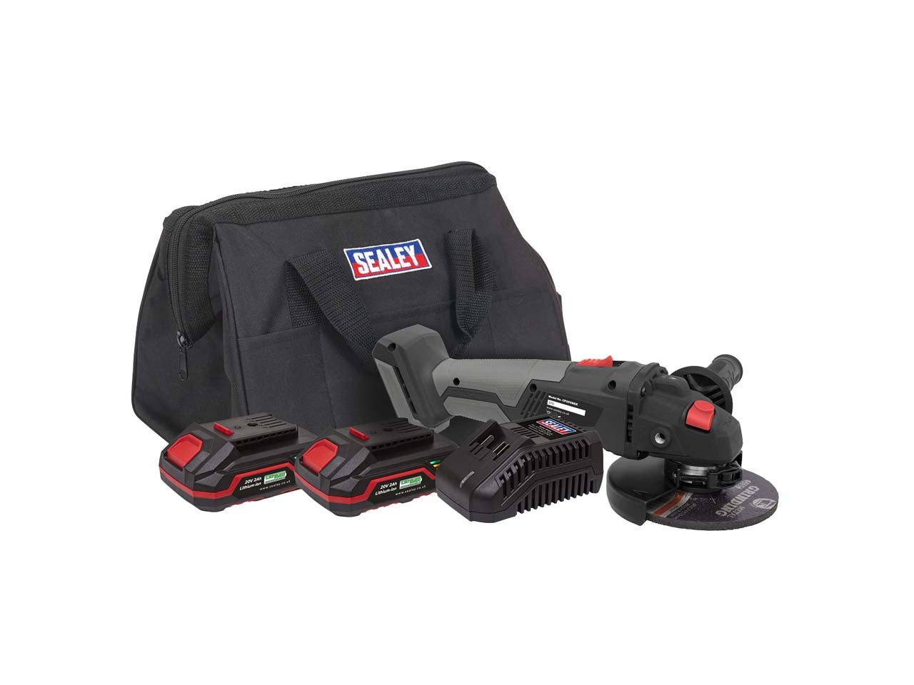 Sealey 20V 1 x 2.0Ah 1x4.0Ah 115mm Brushless Angle Grinder Kit CP20VAGXKIT